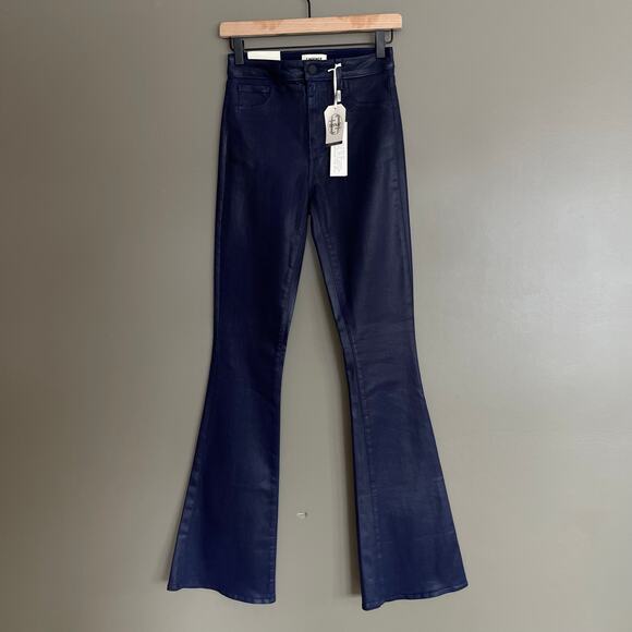 NWT L'Agence Marty Coated Flare Jeans Midnight Navy Blue High Waisted Chic Sexy - Picture 5 of 13